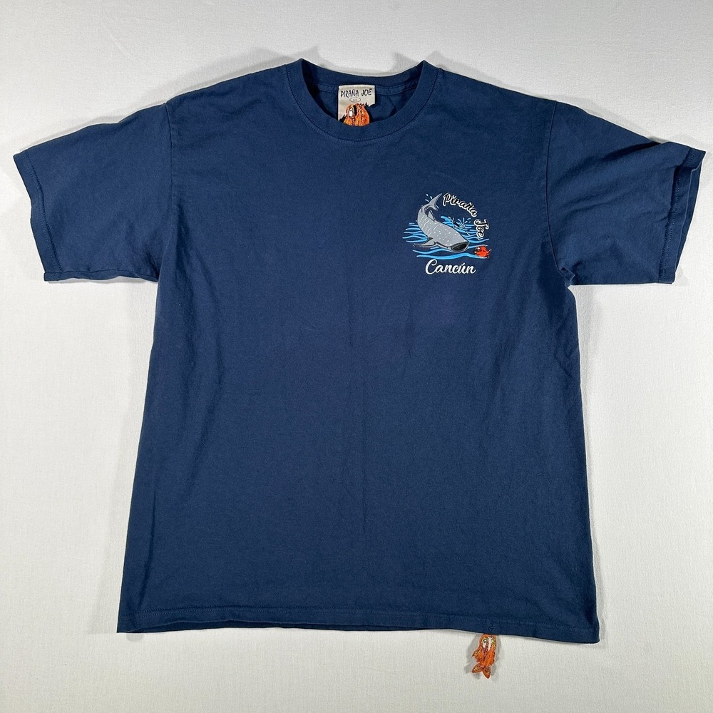 Pirana Joe Mens Riviera Maya Cancun Mexico Blue T-Shirt Size L